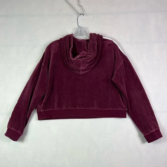 adidas Originals Cropped Velour Hoodie in Maroon/Burgundy Sz S - Picture 6 of 12
